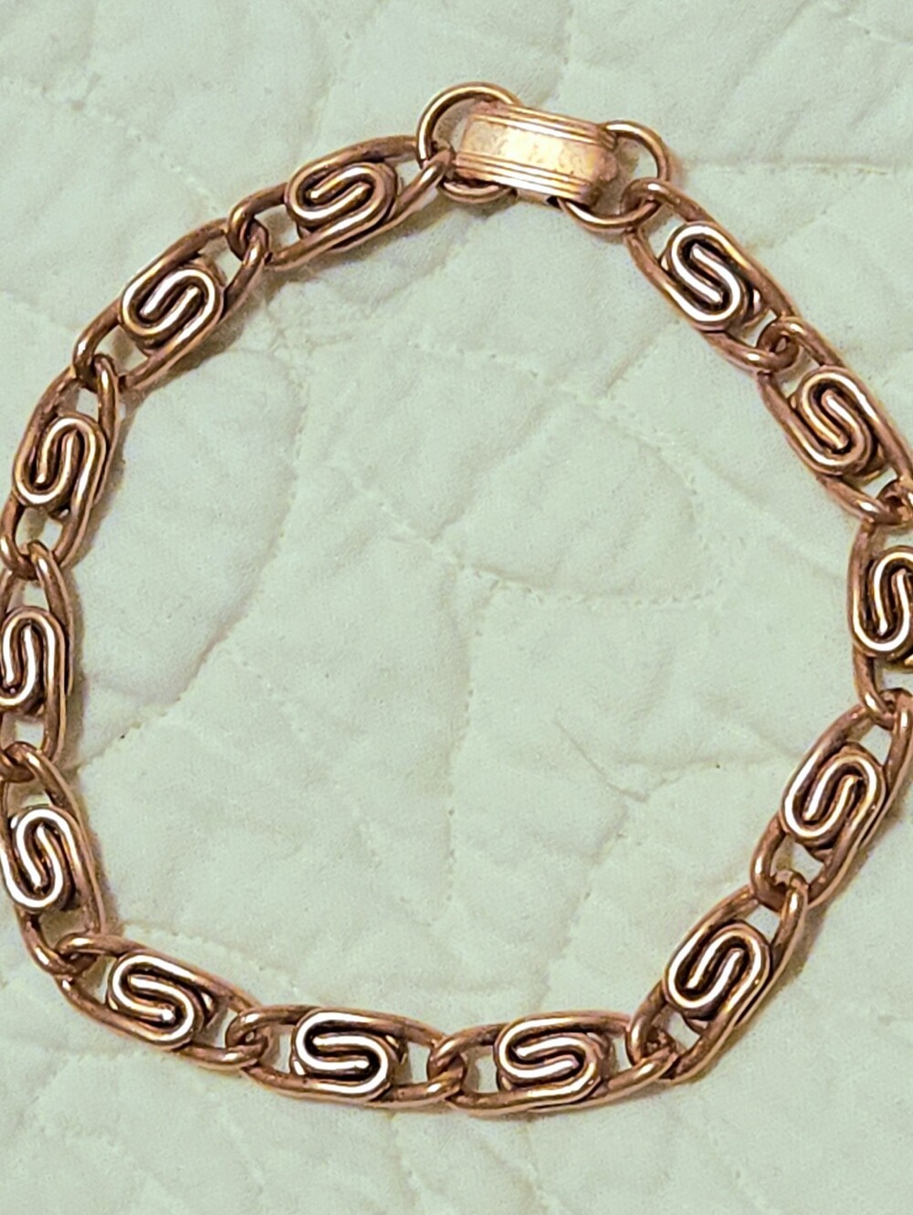 Mens 9" Solid Copper Bracelet Scroll Chain Double-Loop S Design  1oz Weight